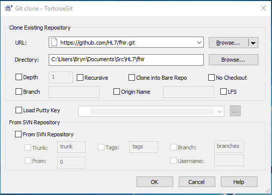 FHIR TortoiseGit Clone Dialog