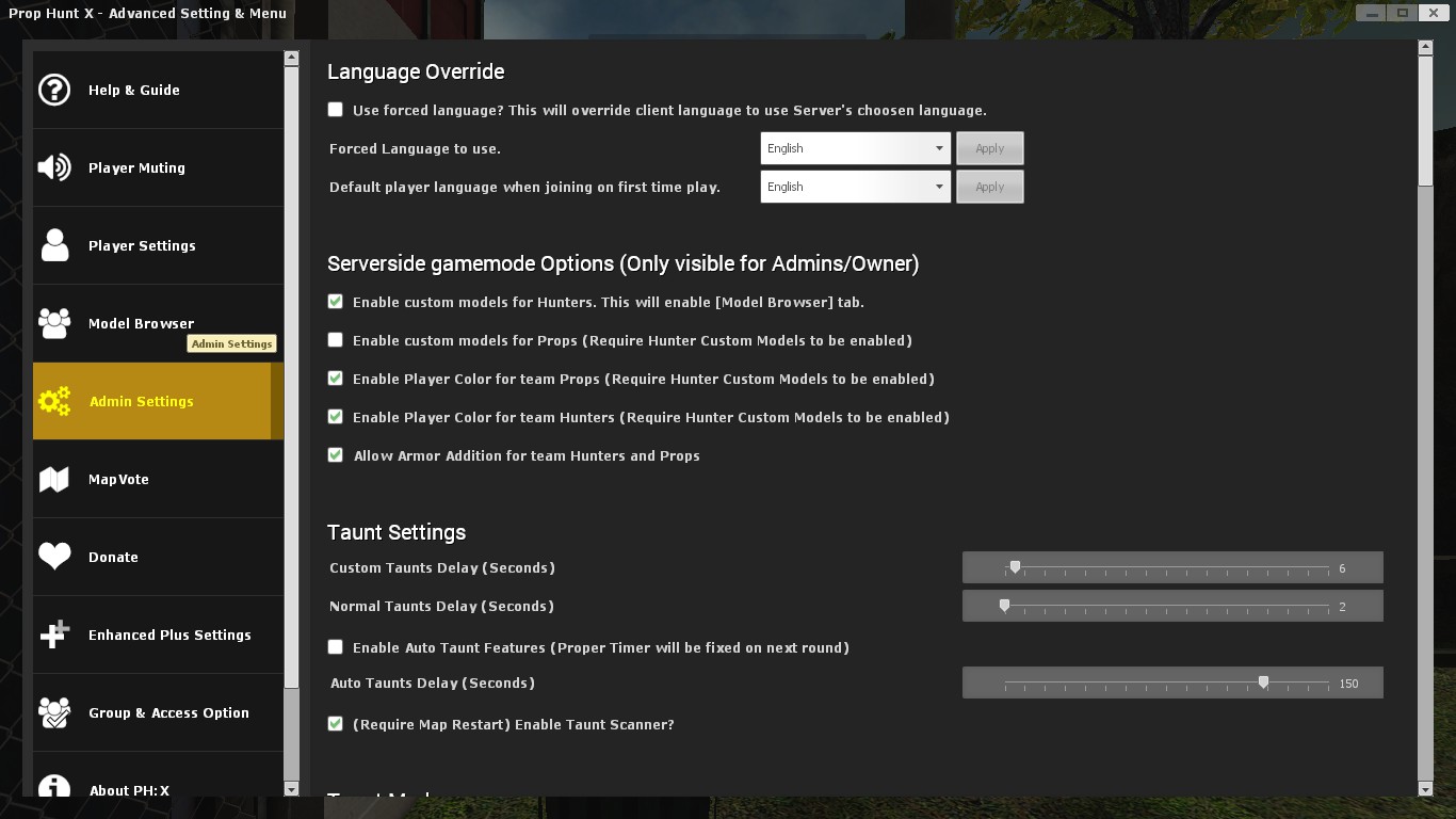 Admin & Server related settings Section